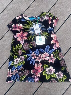 Tori Richard Girls toddler Dress Short Sleeve Black Floral Honolulu XXS 2-3 NWT